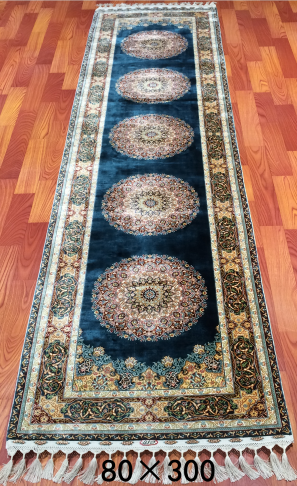 手工绢丝地毯 2.5*9.84  TXX-1243蓝