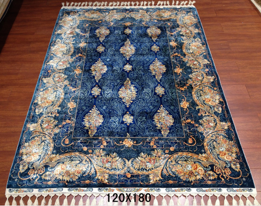 手工绢丝地毯 4*6  TXX-1343蓝