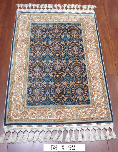 手工绢丝地毯 1.7*2.2  TXD-1034蓝