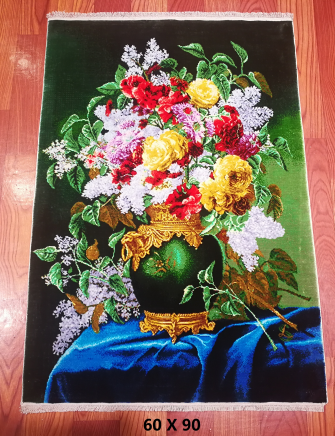 手工绢丝地毯 1.9*3  蓝布