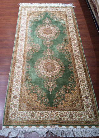 手工绢丝地毯 2.8*6 TXJ-1001绿