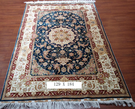 手工绢丝地毯 4*6 TXJ-1004蓝