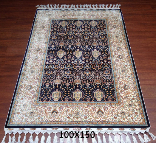 手工绢丝地毯  3.3*5 TXD-180 黑蓝