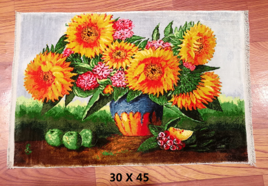 手工绢丝地毯1*1 油画小葵花