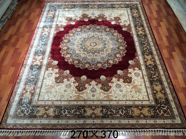 手工绢丝地毯9*12  TXX-1243红