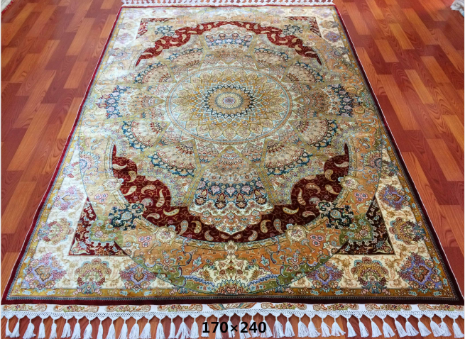 手工绢丝地毯  5.4*7.87  TXJ-1422红