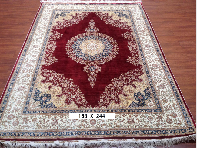 手工绢丝地毯 5.5*7.87 TXJ-1001红