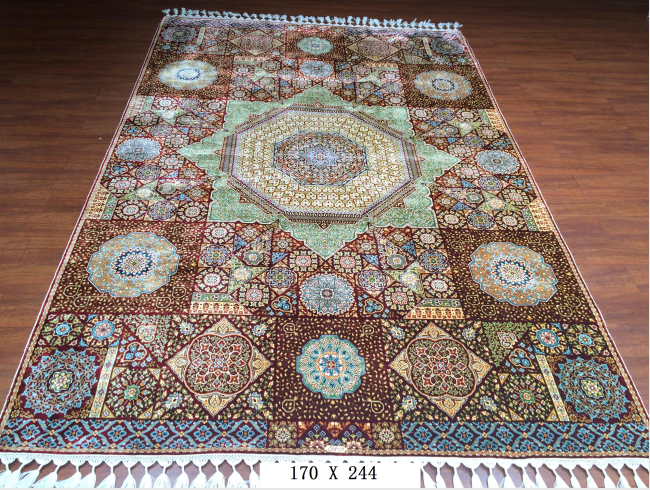 手工绢丝地毯 5.4*7.87  TXW-1115红