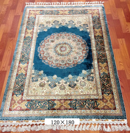 手工绢丝地毯 4*6 TXX-1243蓝