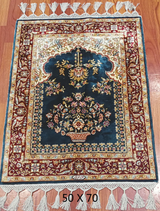 手工绢丝地毯 1.7*2.2  TXD-22蓝