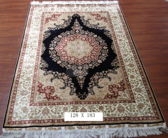 手工绢丝地毯 4*6 TXJ-1001黑蓝