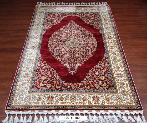 手工绢丝地毯  3.9*6 TXD-140红