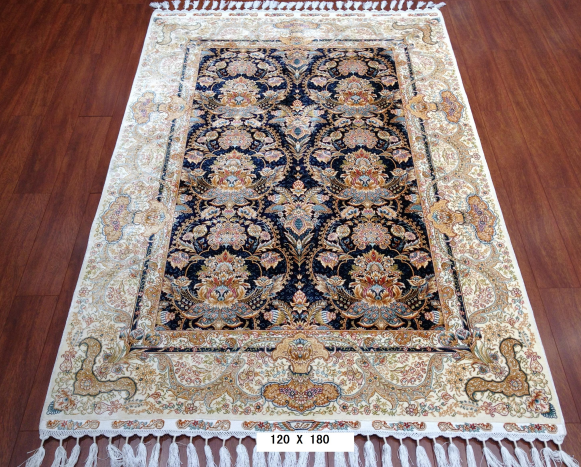 手工绢丝地毯 4*6 TXD-1054黑蓝