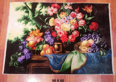 手工绢丝地毯3*1.9  水果