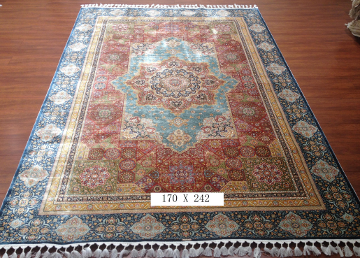 手工绢丝地毯1*1 TXW-1115蓝边