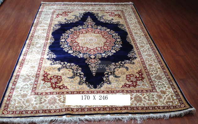 手工绢丝地毯  5.4*7.87  TXJ-1001黑蓝