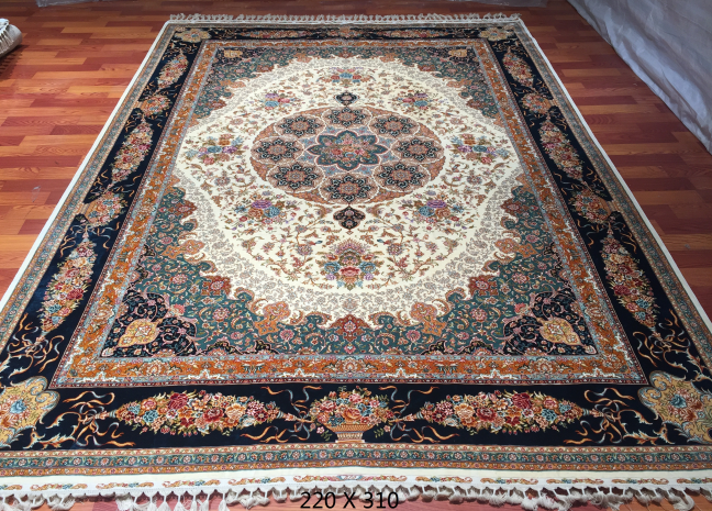 手工绢丝地毯7*10  TXW-1103蓝边