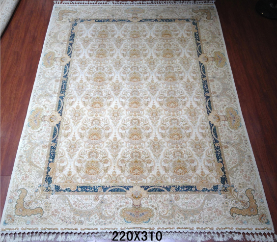 手工真丝地毯 7*10  TXD-1054白底小蓝边