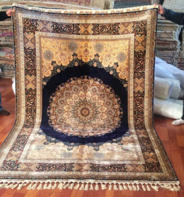 手工绢丝地毯 5.5*7.87 TXD-1043黑蓝