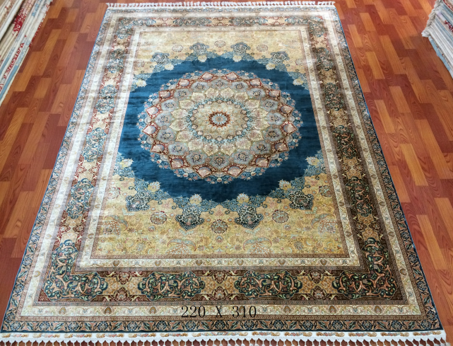 手工绢丝地毯7*10  TXX-1243蓝